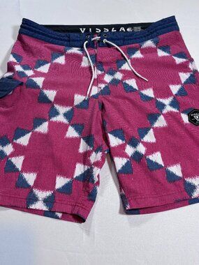 Vissla Mens Swim Trunks Bathing Suit Size 32 Geometric Pocket Board Shorts